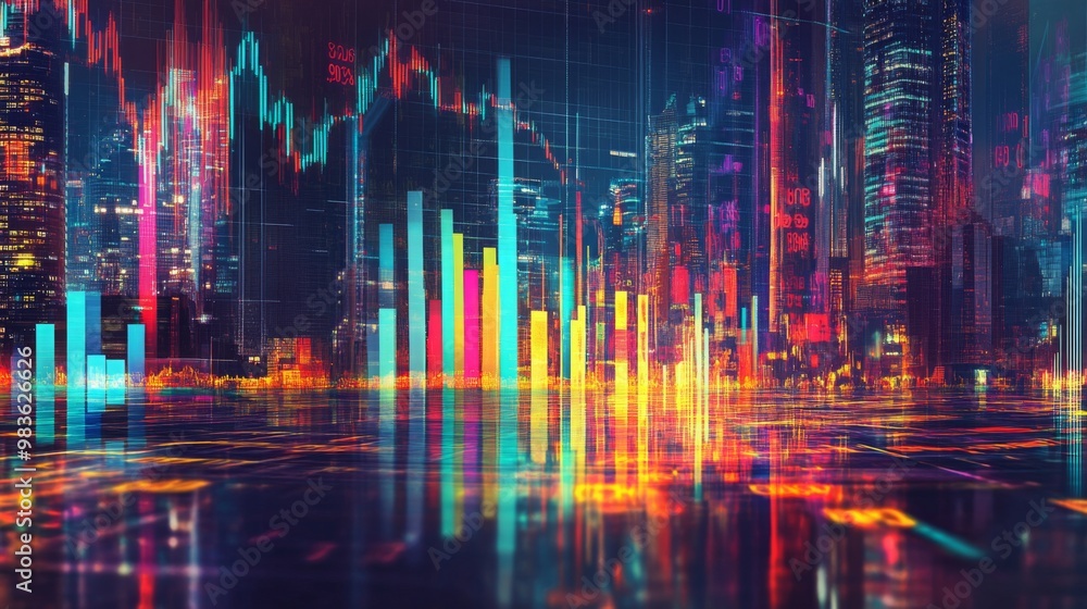 A digitally augmented night cityscape, where skyscrapers are surrounded by colorful data streams, reflecting the essence of connectivity and advanced technology. A digitally augmented night cityscape, where skyscrapers are surrounded by colorful data streams, reflecting the essence of connectivity and advanced technology.