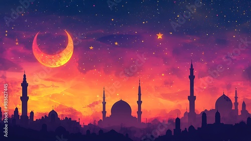 Silhouettes of Mosques Against a Starry Night