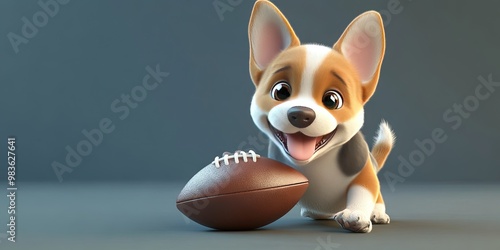 3D animated cartoon puppy playing american football  photo