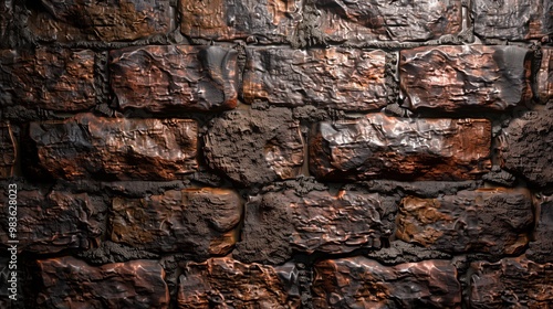 Close-Up of Textured Ancient Brick Wall with Weathered Stone and Rustic Finish - Photograph photo