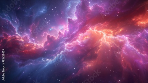 Dynamic night sky in abstract art vibrant neon colors swirling around a distant comet