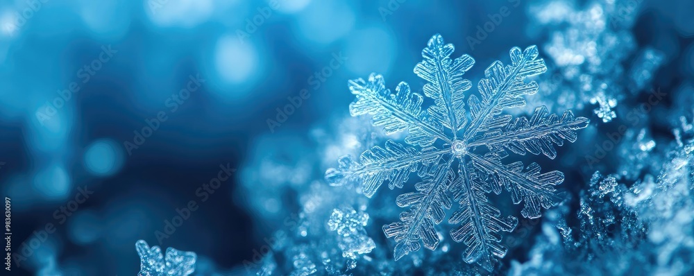 Close-up of a delicate snowflake against a soft blue background, showcasing intricate patterns and natural beauty of winter. Close-up of a delicate snowflake against a soft blue background, showcasing intricate patterns and natural beauty of winter.