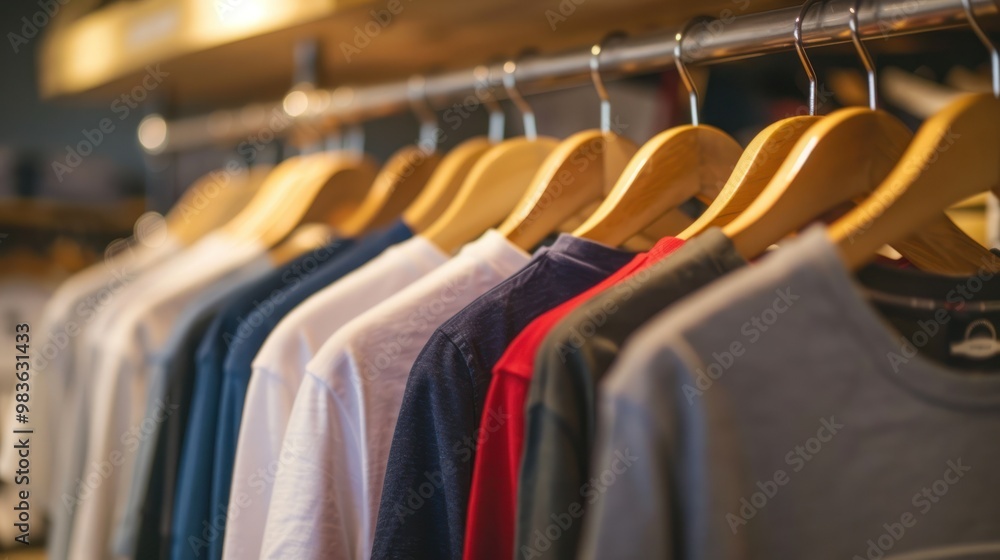 Clothes on Wooden Hangers in a Store Clothes on Wooden Hangers in a Store