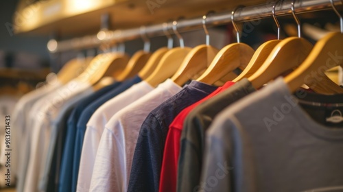 Clothes on Wooden Hangers in a Store