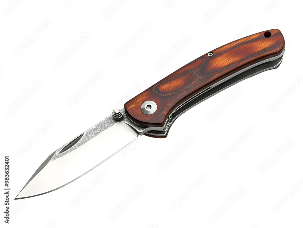 Folding knife with a polished wooden handle, isolated on a white background. Folding knife with a polished wooden handle, isolated on a white background.