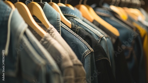 Row of Denim Jackets on Hangers