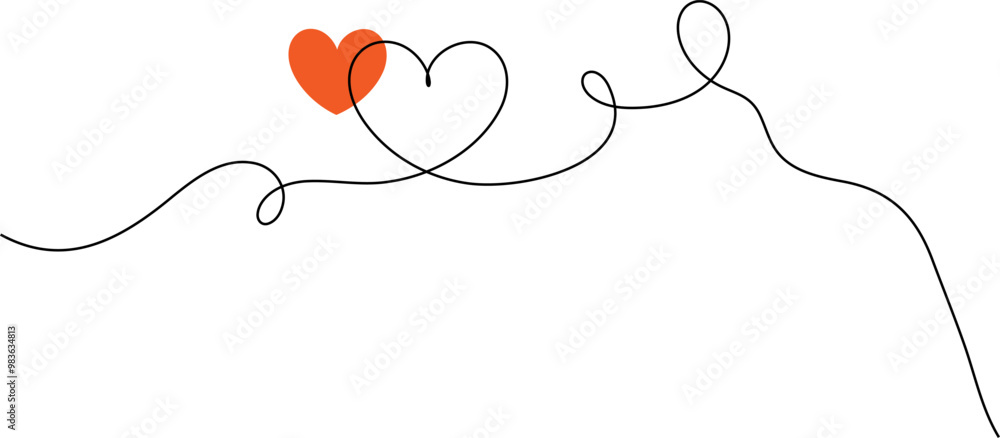 Hand drawing one continuous heart and color shaped heart sign romantic symbol and flourish. Editable stroke doodle illustration. Hand drawing one continuous heart and color shaped heart sign romantic symbol and flourish. Editable stroke doodle illustration.