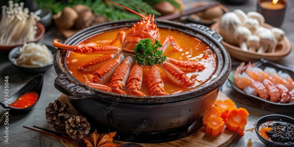 Winter Delight: A Cozy Shabu Shabu with Crab, Mushrooms, and Seafood Broth Winter Delight: A Cozy Shabu Shabu with Crab, Mushrooms, and Seafood Broth