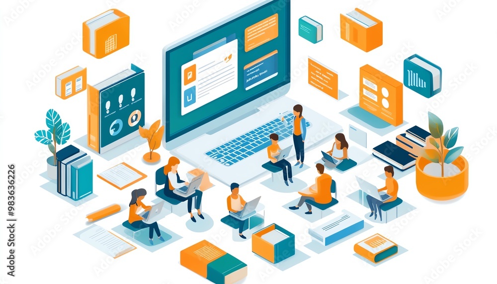 Creative image of an elearning platform featuring virtual classrooms, interactive lessons, and diverse students, modern and engaging design Creative image of an elearning platform featuring virtual classrooms, interactive lessons, and diverse students, modern and engaging design
