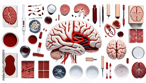 Obraz na płótnie blutversorgung schlaganfall im gehirn brain stroke migraine bleeding emergency nerve cell therapy cephalalgia pain trauma pungent head diagnostic dizziness neurology skull attack epilepsy man w salonie