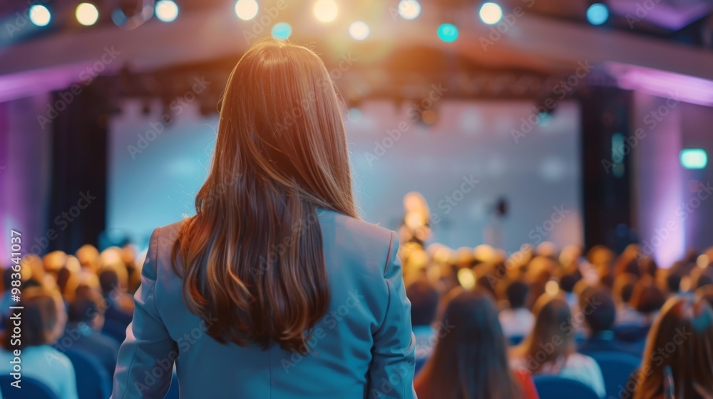business woman giving a talk in an auditorium generative ai business woman giving a talk in an auditorium generative ai