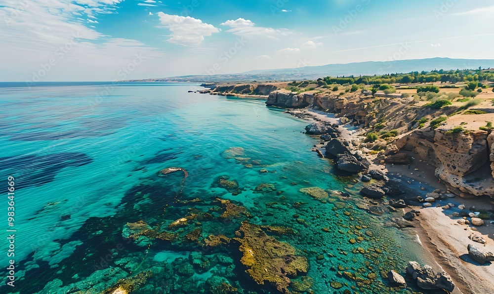 Winding road along the Mediterranean coast on a sunny summer day. Winding road along the Mediterranean coast on a sunny summer day.