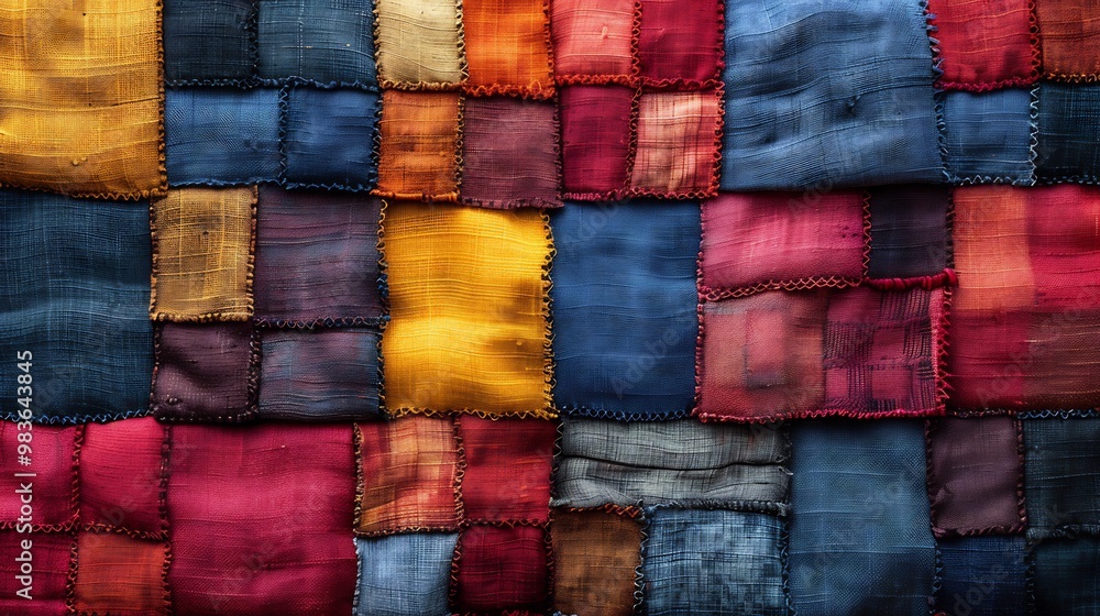 Patchwork of different fabric textures seamlessly joined symbolizing the diversity and unity in teamwork without any needles or threads visible Patchwork of different fabric textures seamlessly joined symbolizing the diversity and unity in teamwork without any needles or threads visible