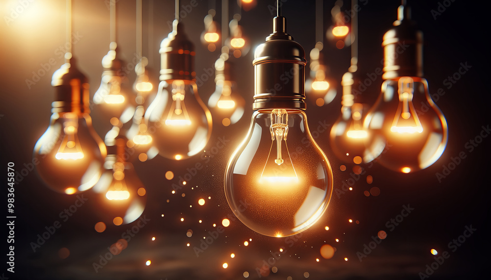 Glowing bulbs against a dark background, symbolizing ideas and innovation. Glowing bulbs against a dark background, symbolizing ideas and innovation.