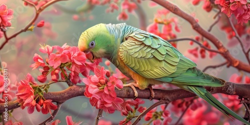 Parrot Chewing Valentine Flower photo