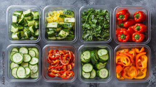 Fresh Cut Vegetables in Clear Storage Containers