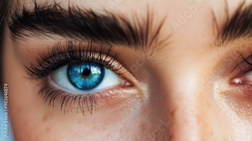 blue eyes of a woman with lush eyelashes generative ai