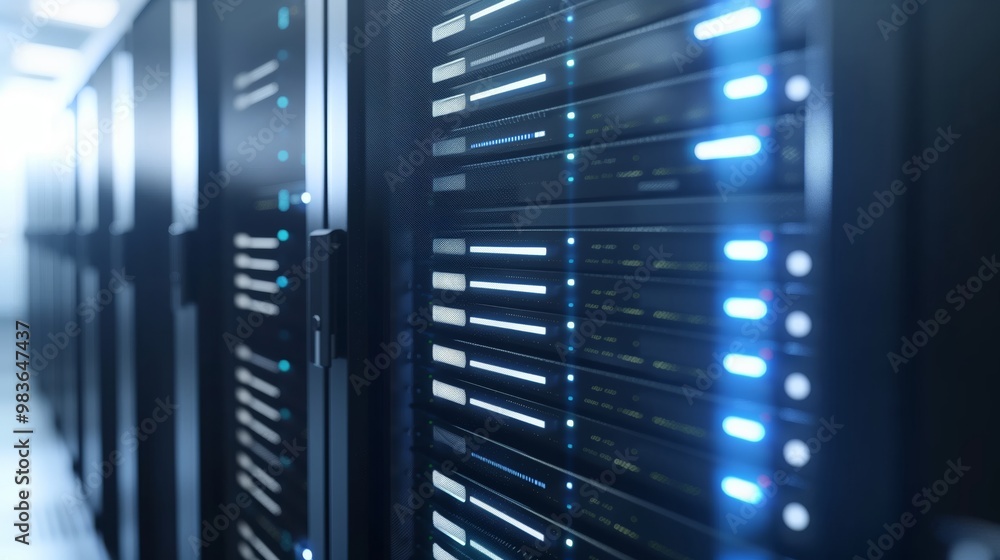 Modern Data Center Server Room with High-Tech Equipment Modern Data Center Server Room with High-Tech Equipment