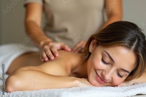 Young woman getting massage in spa salon