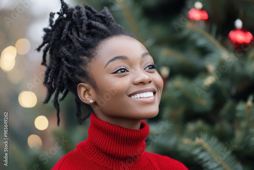 Wallpaper Mural African girl wearing red knit sweater with copy space for christmas background Torontodigital.ca