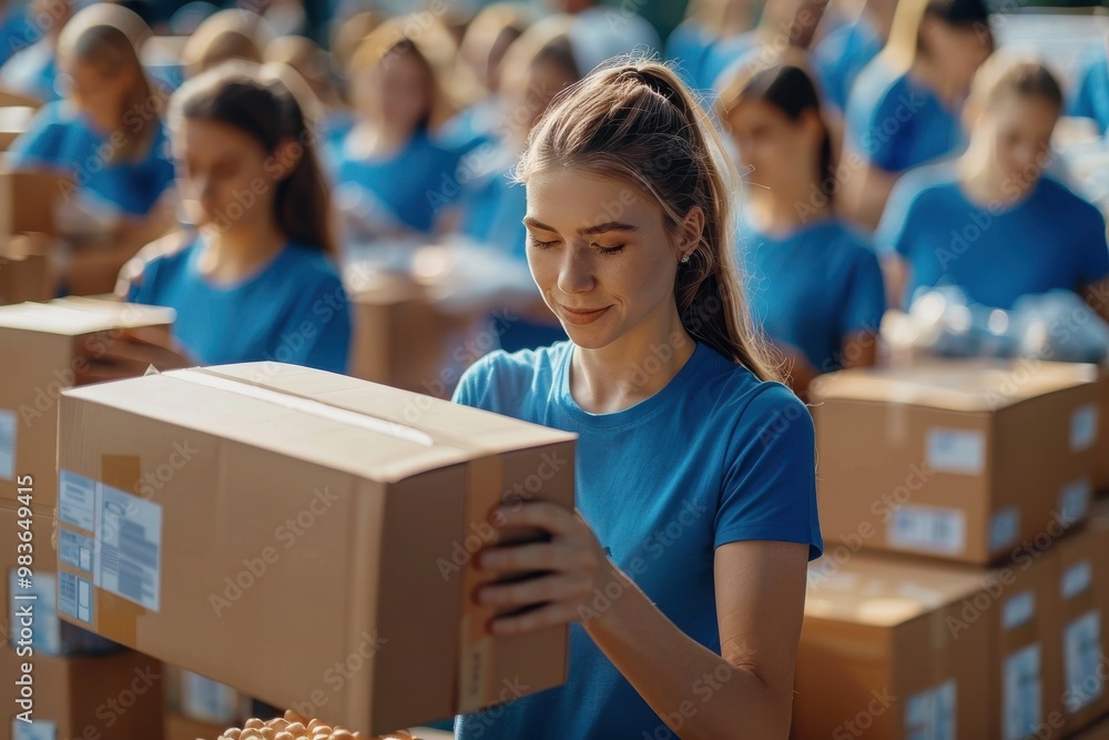 A woman is holding a box and smiling A woman is holding a box and smiling