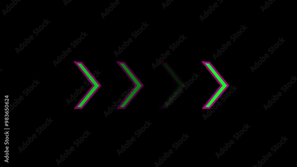 Bright green neon light arrows. Left arrow on black background. right arrow for road direction. Side direction indicator. 4k animation video. Bright green neon light arrows. Left arrow on black background. right arrow for road direction. Side direction indicator. 4k animation video.