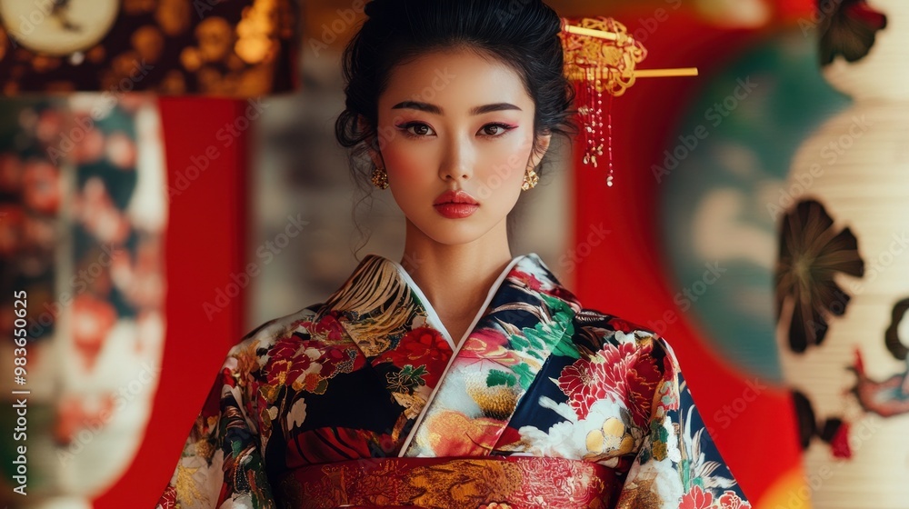 A Beautiful Woman in Traditional Japanese Attire A Beautiful Woman in Traditional Japanese Attire