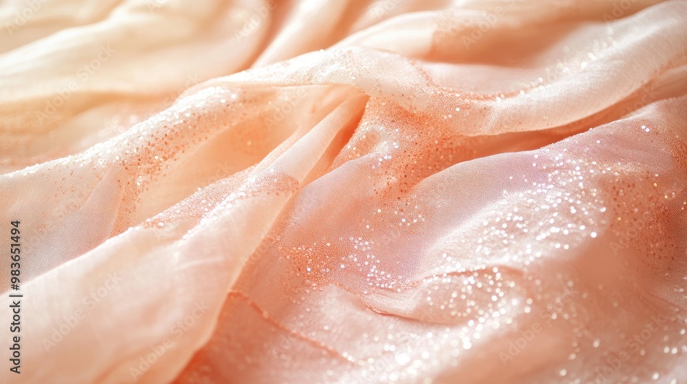 Close-up of a delicate baby pink sari with sequin embellishments, gracefully arranged on a soft beige background. Close-up of a delicate baby pink sari with sequin embellishments, gracefully arranged on a soft beige background.