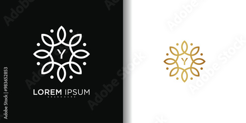 Simple elegant leaf flower logo design with letter Y. Premium Vector