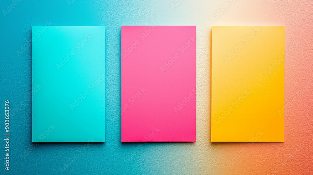 Three colorful squares on a gradient background. Three colorful squares on a gradient background.