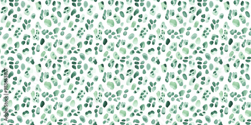 a seamless light green leopard print pattern on a white background, in a watercolor, hand-drawn style