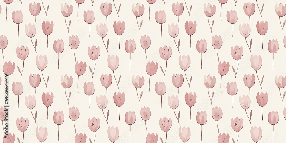 a seamless light pink tulip pattern on a beige background, in a watercolor, hand-drawn style