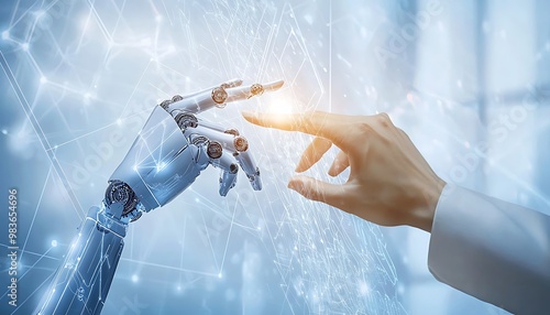 Robotic and human fingers converge over a network interface.