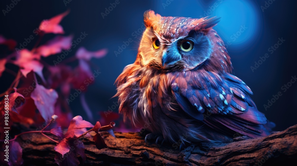 Fototapeta premium owl in the night HD 8K wallpaper Stock Photographic Image