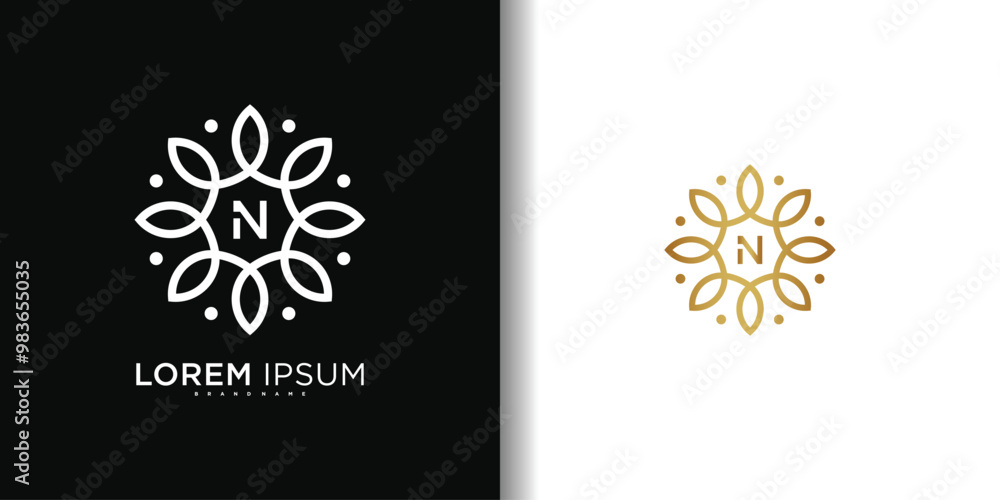 Fototapeta premium Simple elegant leaf flower logo design with letter N. Premium Vector