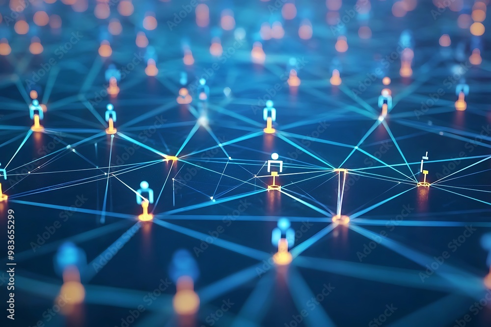 Visual metaphor for a network within a decentralized organization, interconnectivity focus. Visual metaphor for a network within a decentralized organization, interconnectivity focus.