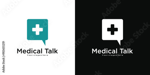 Medical talk logo design. Medical health consultation. Premium Vector