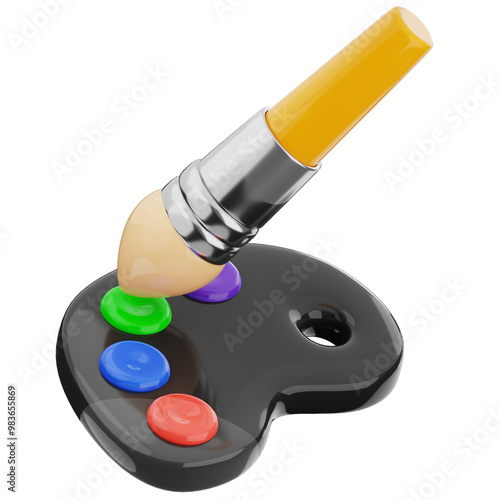 Color palette 3d illustration. paint brush icon.