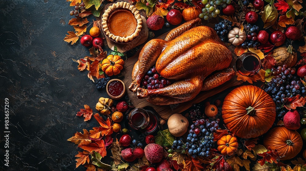 Thanksgiving Feast with Turkey and Autumn Decor Thanksgiving Feast with Turkey and Autumn Decor