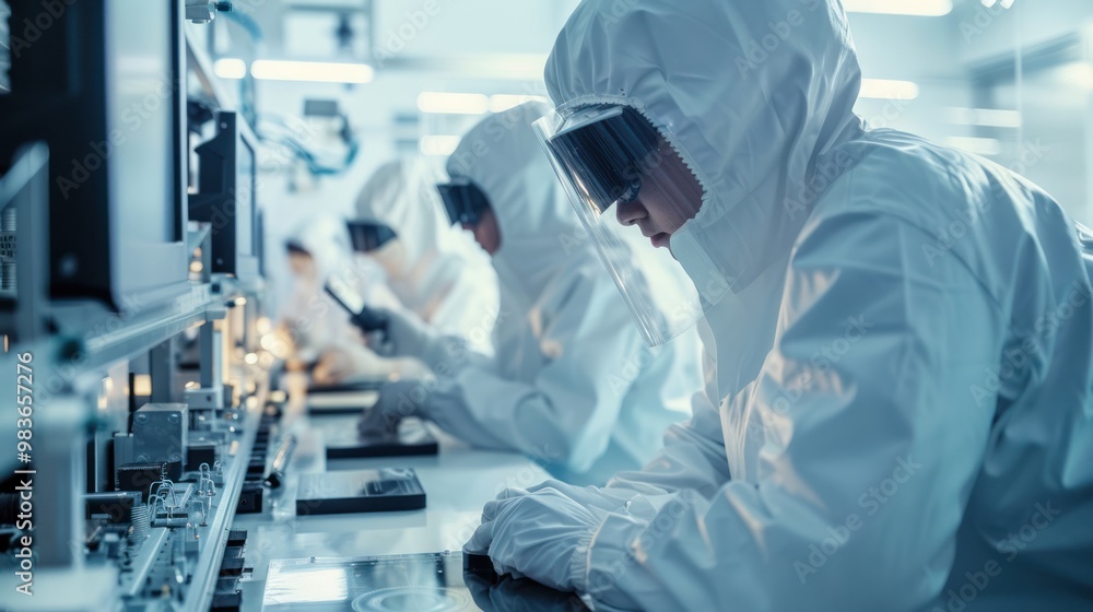 Technicians Working in a Clean Room Technicians Working in a Clean Room