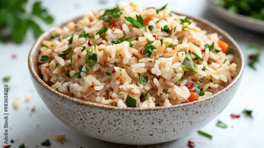 Fresh Herb Rice with Colorful Vegetables in Bowl Fresh Herb Rice with Colorful Vegetables in Bowl