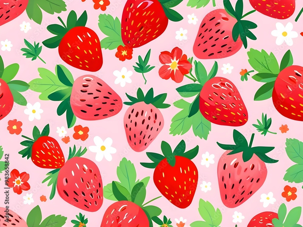 abstract pastel pink and red strawberries and flowers background abstract pastel pink and red strawberries and flowers background