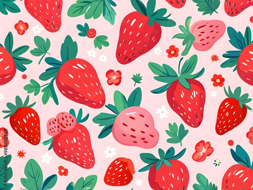 abstract pastel pink and red strawberries and flowers pattern abstract pastel pink and red strawberries and flowers pattern