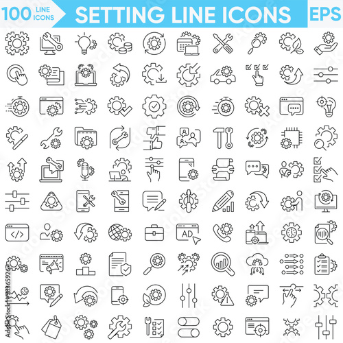 Setting line icons vector and illustration set