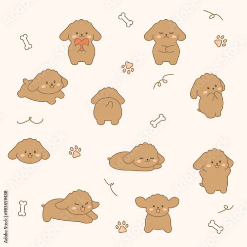 Vector illustration of cute brown puppies.