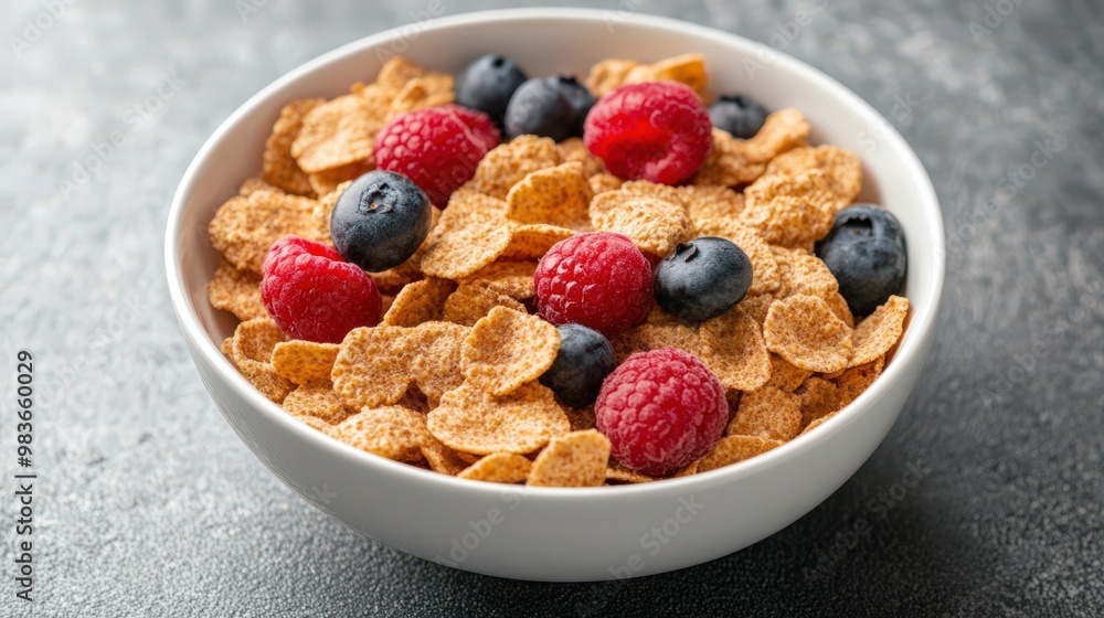 Fresh Fruit and Cereal Bowl on Dark Background Fresh Fruit and Cereal Bowl on Dark Background