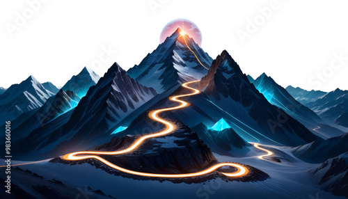 top mountain glowing path route climbing journey road background goal line development innovation achievement climb leadership illustration challenge lifestyle progress way activity business