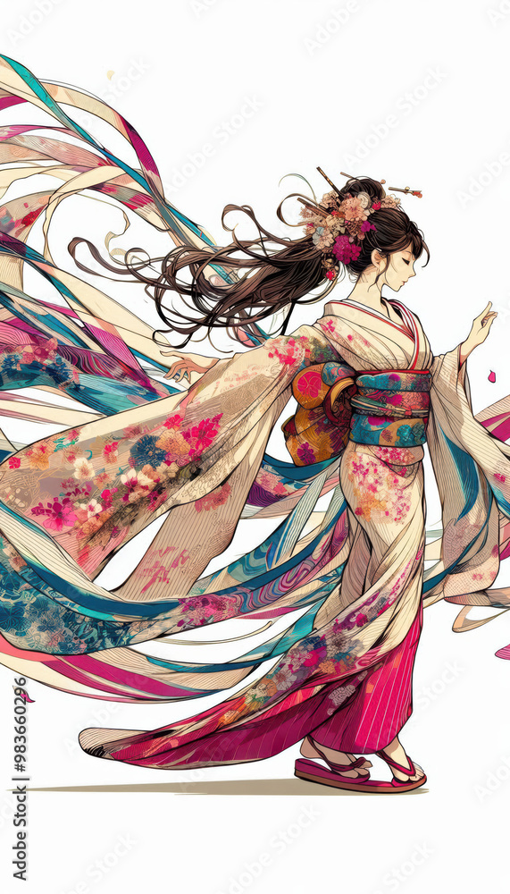 日本画(Japanese painting)/着物の女性 anime イラスト 日本画(Japanese painting)/着物の女性 anime イラスト