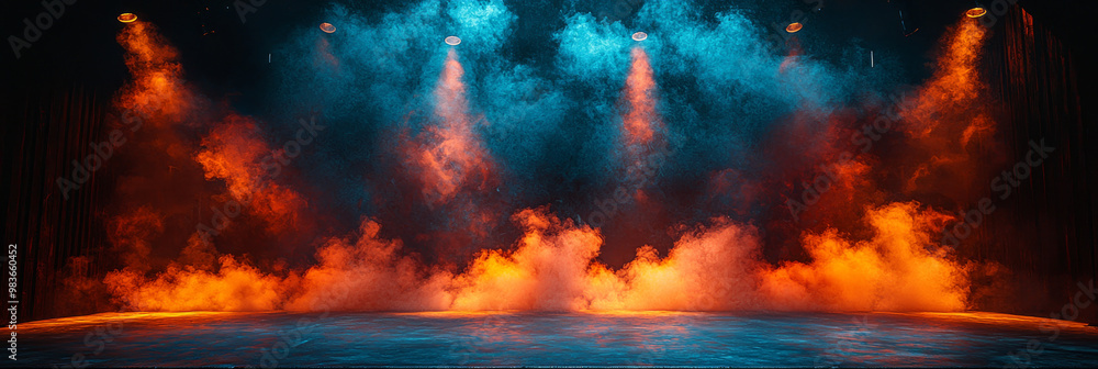 Naklejka premium A smoky stage with dramatic lighting.