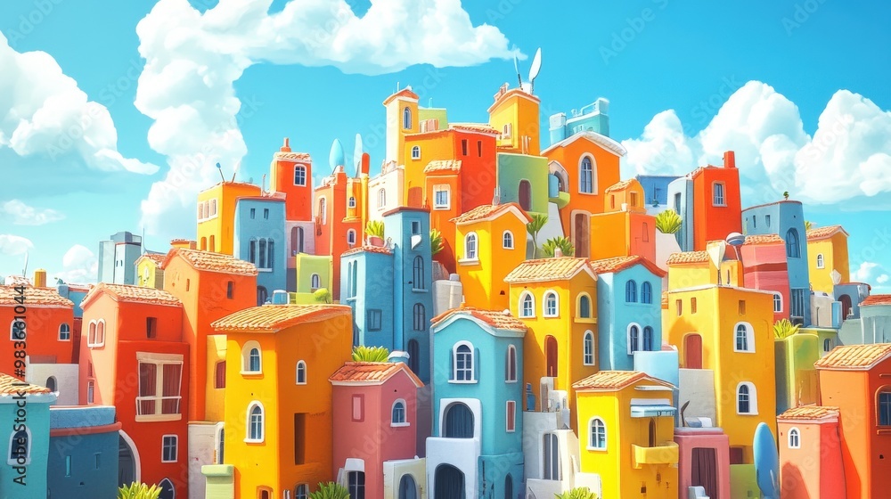 Vibrant Colorful Houses on a Sunny Day Vibrant Colorful Houses on a Sunny Day